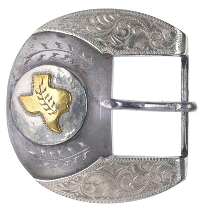 Vintage Leigh Texas Hand engraved mixed metals belt buckle - Estate Fresh Austin