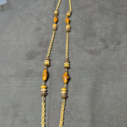 Vintage Miriam Haskell Necklace 32" gold tone with natural stones - Estate Fresh Austin