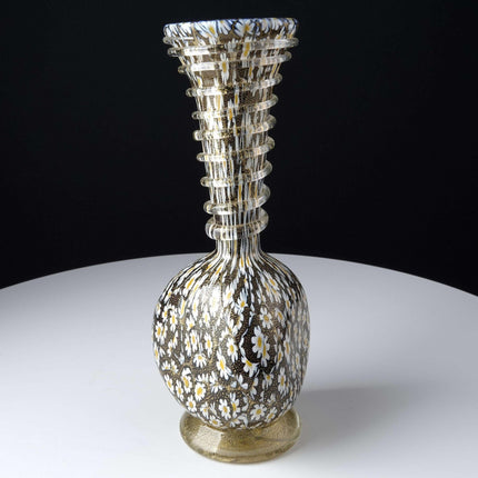 Vintage Murano Vase Black gold flecks with Daisies - Estate Fresh Austin