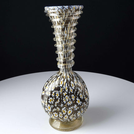 Vintage Murano Vase Black gold flecks with Daisies - Estate Fresh Austin