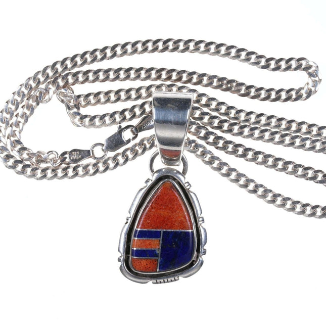 Vintage Native American Channel inlay pendant on Italian sterling necklace - Estate Fresh Austin