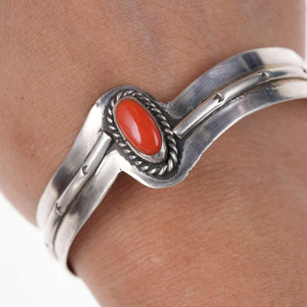 Vintage Native American Sterling and coral cuff bracelet - Estate Fresh Austin