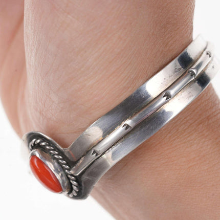 Vintage Native American Sterling and coral cuff bracelet - Estate Fresh Austin