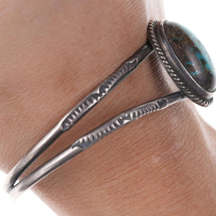 Vintage Native American Sterling and turquoise stamped cuff bracelet - Estate Fresh Austin