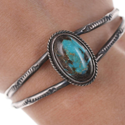 Vintage Native American Sterling and turquoise stamped cuff bracelet - Estate Fresh Austin