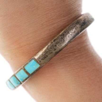 Vintage Native American Sterling channel inlay turquoise cuff bracelet - Estate Fresh Austin