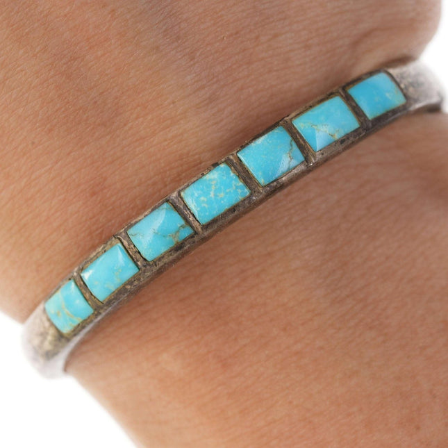 Vintage Native American Sterling channel inlay turquoise cuff bracelet - Estate Fresh Austin