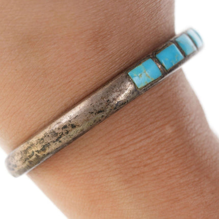 Vintage Native American Sterling channel inlay turquoise cuff bracelet - Estate Fresh Austin