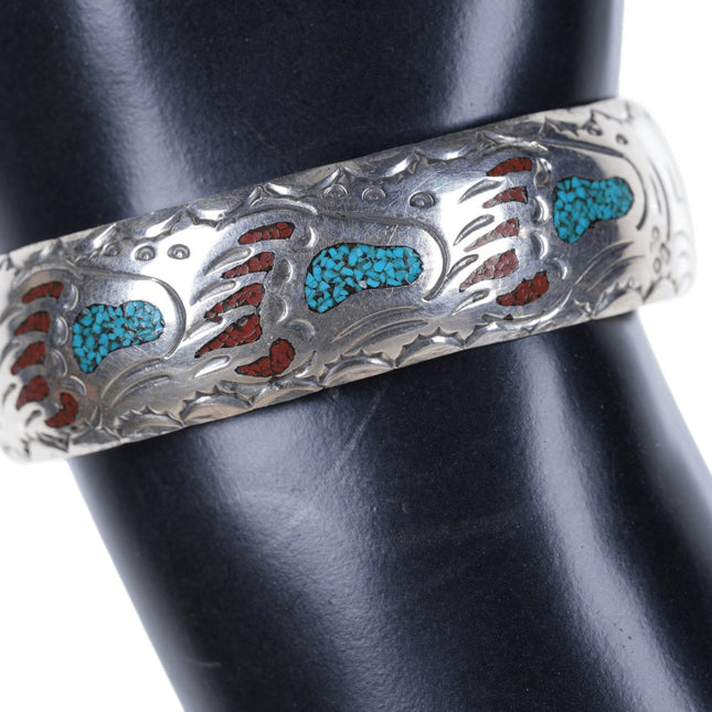 Vintage Native American Sterling Chip inlay cuff bracelet - Estate Fresh Austin