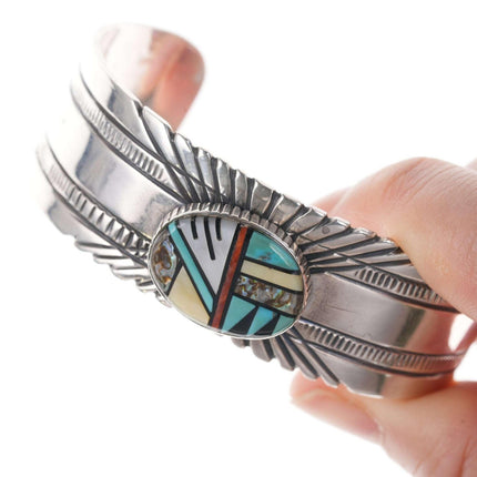 Vintage Native American Sterling Multi-Stone channel inlay cuff bracelet - Estate Fresh Austin