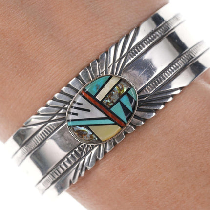 Vintage Native American Sterling Multi-Stone channel inlay cuff bracelet - Estate Fresh Austin