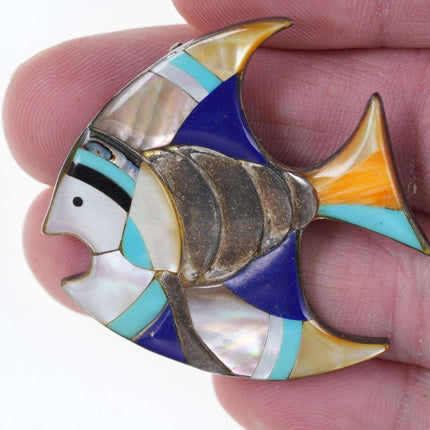 Vintage Native American Sterling Multi-stone channel inlay fish pendant/pin - Estate Fresh Austin