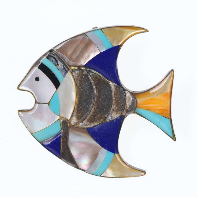 Vintage Native American Sterling Multi-stone channel inlay fish pendant/pin - Estate Fresh Austin