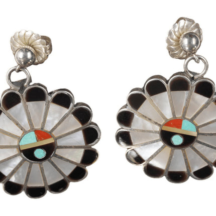 Vintage Native American Sterling Multi-stone inlay sunface earrings - Estate Fresh Austin