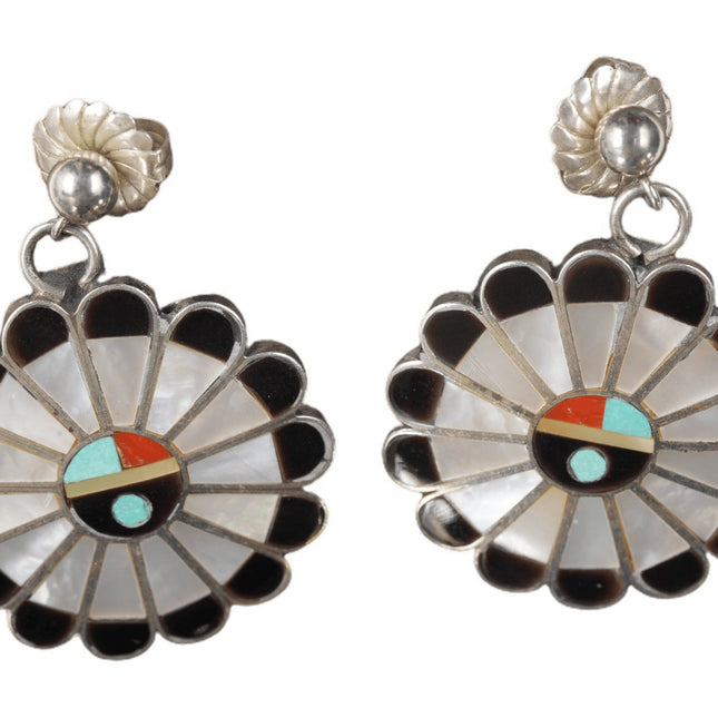 Vintage Native American Sterling Multi-stone inlay sunface earrings - Estate Fresh Austin