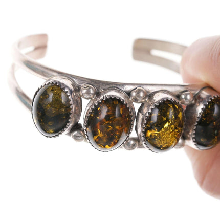 Vintage Native American Sterling Petrified tree sap cuff bracelet - Estate Fresh Austin