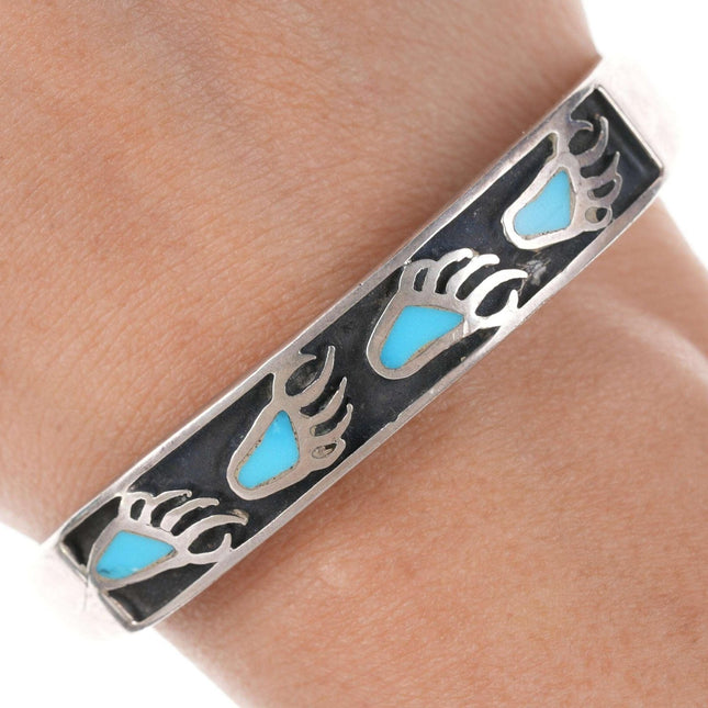 Vintage Native American Sterling silver Turquoise channel inlay cuff bracelet d - Estate Fresh Austin