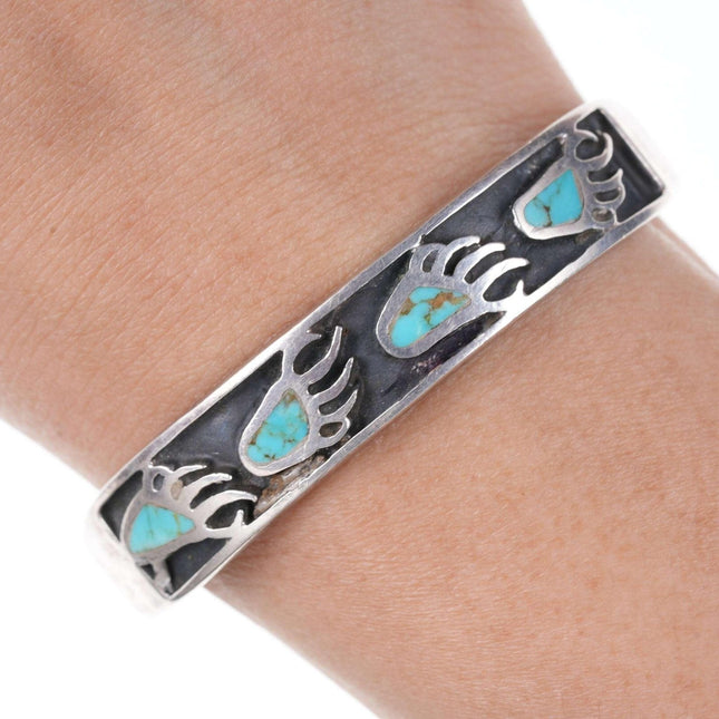 Vintage Native American Sterling silver Turquoise channel inlay cuff bracelet - Estate Fresh Austin