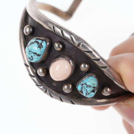 Vintage Native American Sterling Turquoise and coral Cuff bracelet - Estate Fresh Austin