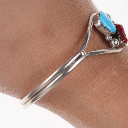 Vintage Native American Sterling Turquoise and coral cuff bracelet - Estate Fresh Austin