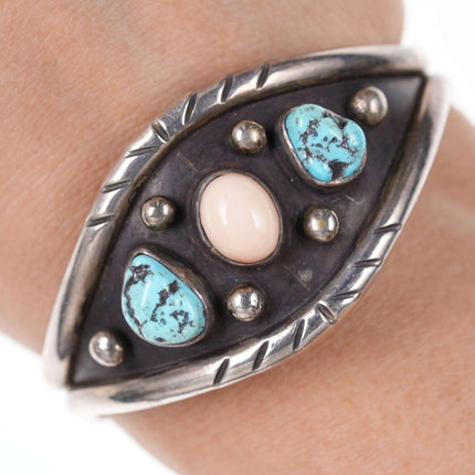 Vintage Native American Sterling Turquoise and coral Cuff bracelet - Estate Fresh Austin