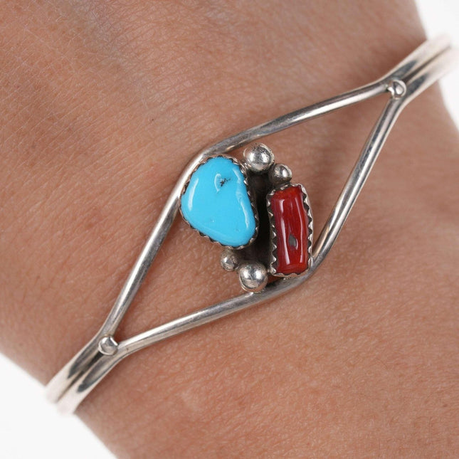 Vintage Native American Sterling Turquoise and coral cuff bracelet - Estate Fresh Austin