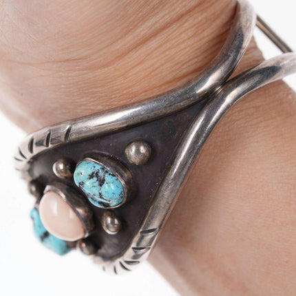 Vintage Native American Sterling Turquoise and coral Cuff bracelet - Estate Fresh Austin