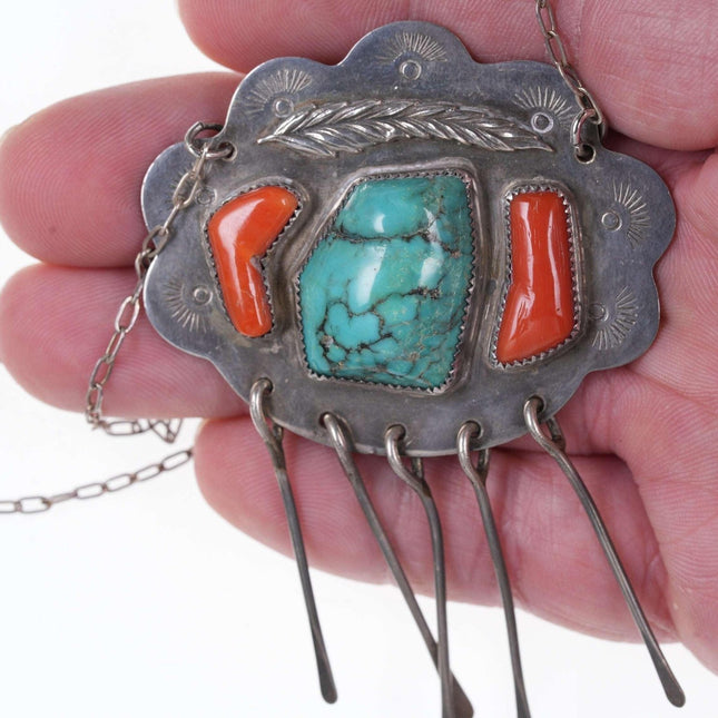 Vintage Native American Sterling turquoise and coral necklace - Estate Fresh Austin