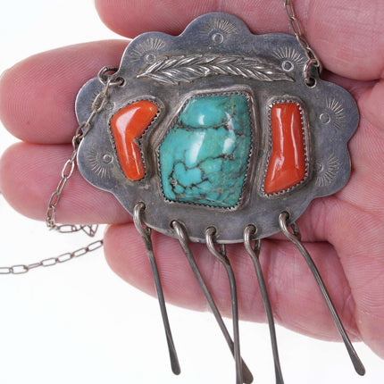 Vintage Native American Sterling turquoise and coral necklace - Estate Fresh Austin