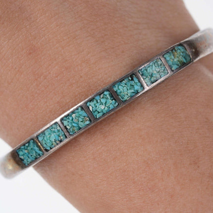 Vintage Native American Sterling/turquoise Chip channel inlay cuff bracelet - Estate Fresh Austin