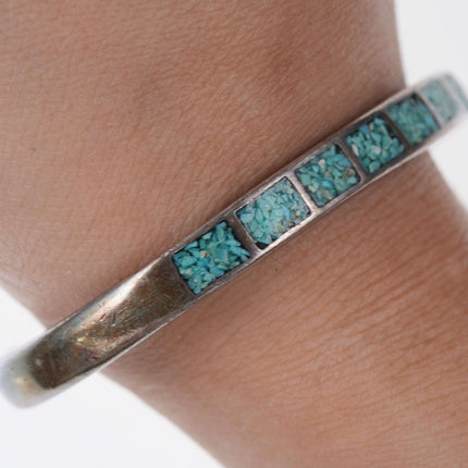 Vintage Native American Sterling/turquoise Chip channel inlay cuff bracelet - Estate Fresh Austin