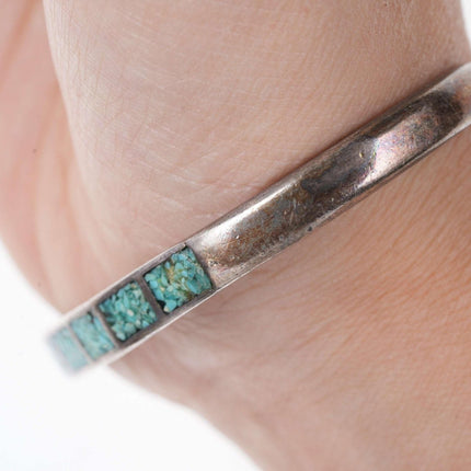 Vintage Native American Sterling/turquoise Chip channel inlay cuff bracelet - Estate Fresh Austin