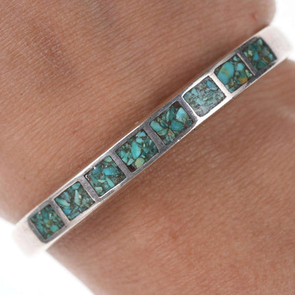 Vintage Native American Turquoise Chip inlay sterling Cuff bracelet - Estate Fresh Austin