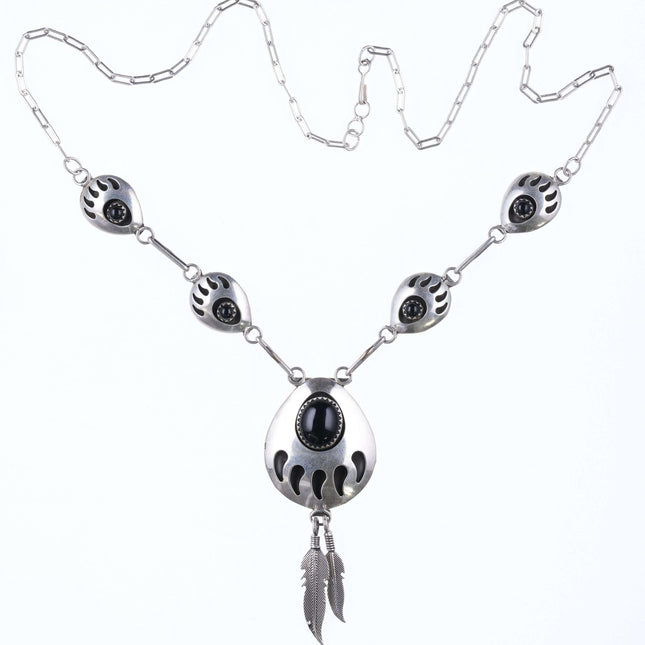 Vintage Navajo Claw and feather sterling onyx necklace - Estate Fresh Austin