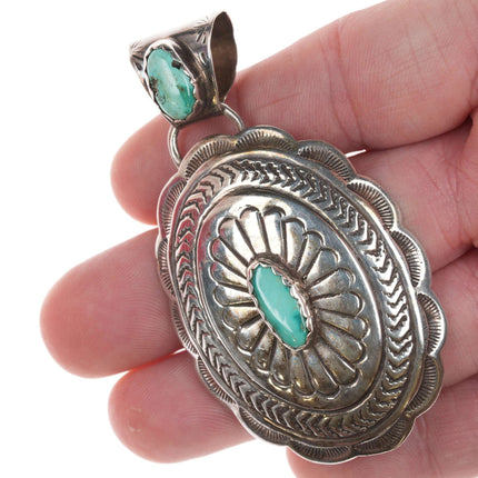 Vintage Navajo stamped silver concho pendant with turquoise - Estate Fresh Austin