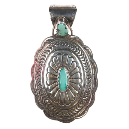 Vintage Navajo stamped silver concho pendant with turquoise - Estate Fresh Austin