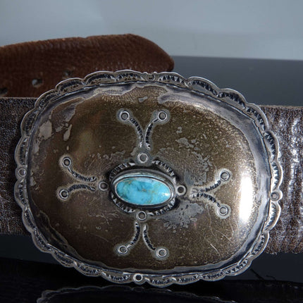 Vintage Navajo Sterling and Turquoise Sandcast Concho Belt - Estate Fresh Austin