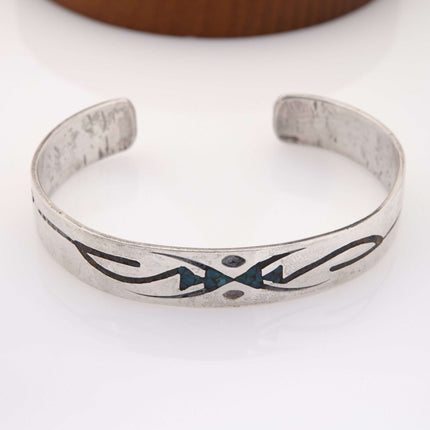 Vintage Navajo Sterling chip inlay Cuff Bracelet - Estate Fresh Austin