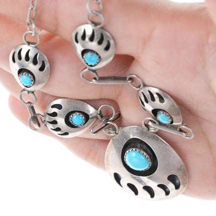 Vintage Navajo sterling shadowbox turquoise bear claw necklace - Estate Fresh Austin