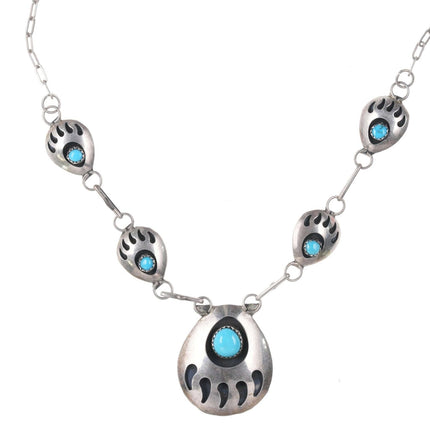 Vintage Navajo sterling shadowbox turquoise bear claw necklace - Estate Fresh Austin