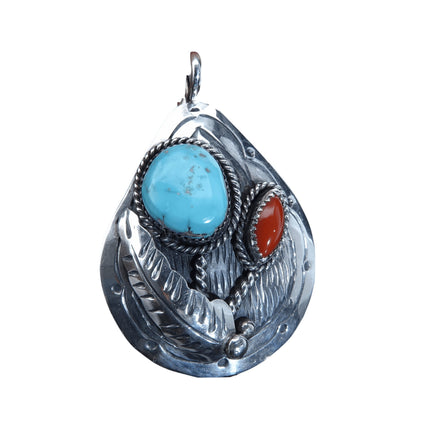 Vintage Navajo Sterling Turquoise and coral pendant - Estate Fresh Austin