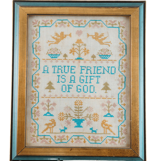 Vintage Needlepoint "A true Friend is A Gift From " - Estate Fresh Austin