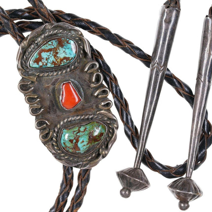 Vintage pawn Navajo Sterling/turquoise/coral bolo - Estate Fresh Austin