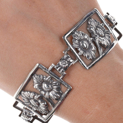 Vintage Repousse Sterling flowers bracelet - Estate Fresh Austin