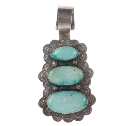 Vintage Southwestern Stamped sterling and turquoise pendant - Estate Fresh Austin
