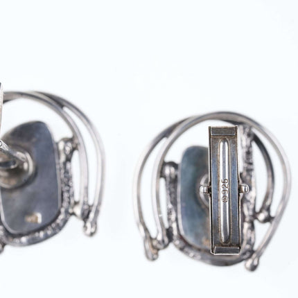 Vintage Sterling Freeform Iridescent gemstone cufflinks - Estate Fresh Austin