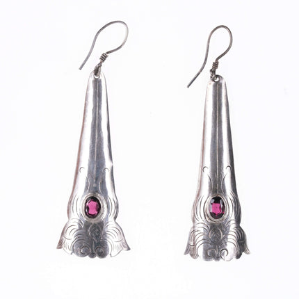 Vintage Sterling Pink tourmaline earrings - Estate Fresh Austin