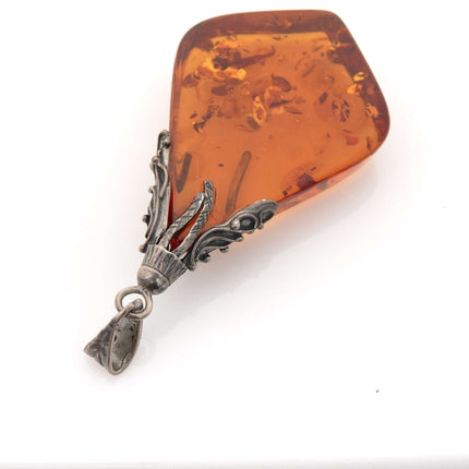 Vintage Sterling Silver and Natural Baltic Amber Pendant sd - Estate Fresh Austin
