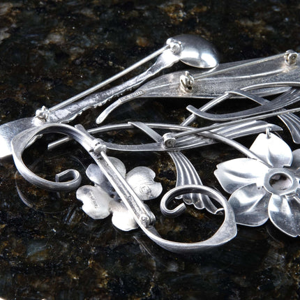 Vintage Sterling silver brooch Collection Beau New Years Eve Clover, Salt spoon - Estate Fresh Austin