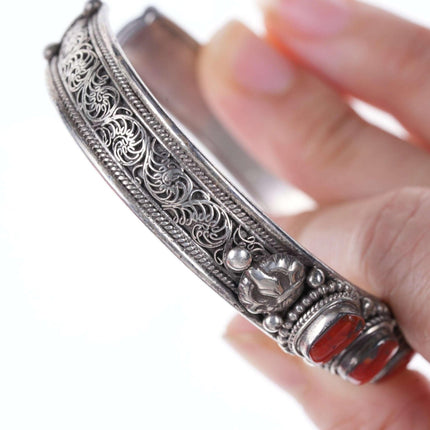 Vintage Tibetan Sterling silver coral cuff bracelet - Estate Fresh Austin